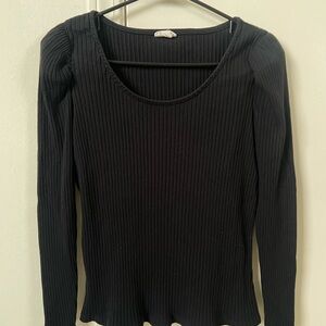 a.n.a Black Ribbed Long Sleeve Tee